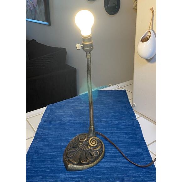 Vintage Gooseneck Cast Iron Art Deco Ornate Base Industrial Table Desk Lamp 7B - Picture 5 of 6
